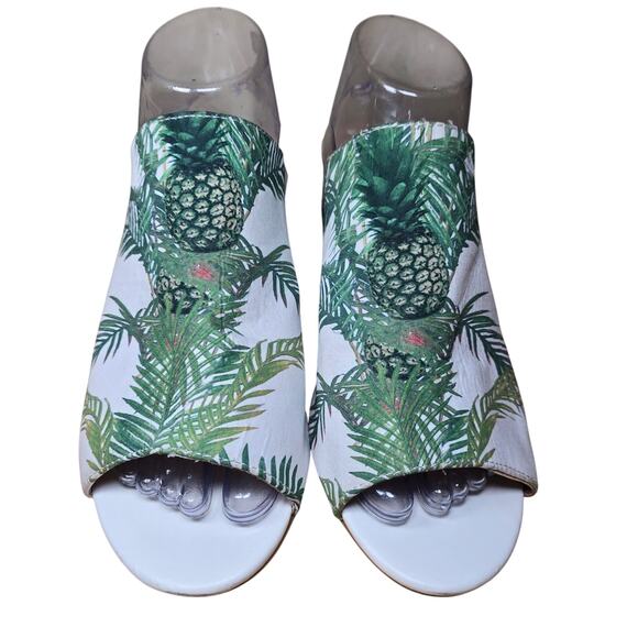 Sbicca Vintage Collection Panorama White w/ Palm Trees Heels Slides Mules Sz 10 - Picture 2 of 8